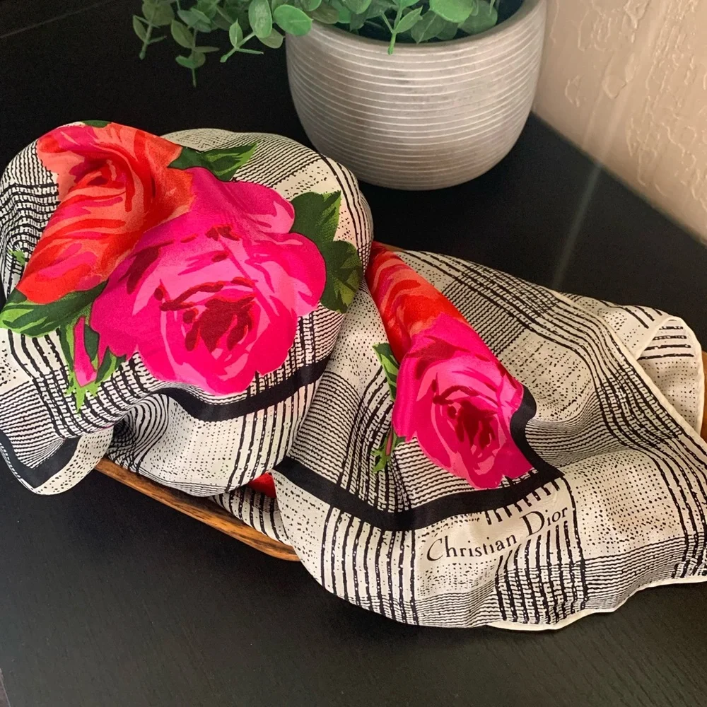 Vintage Christian Dior Floral Silk Scarf